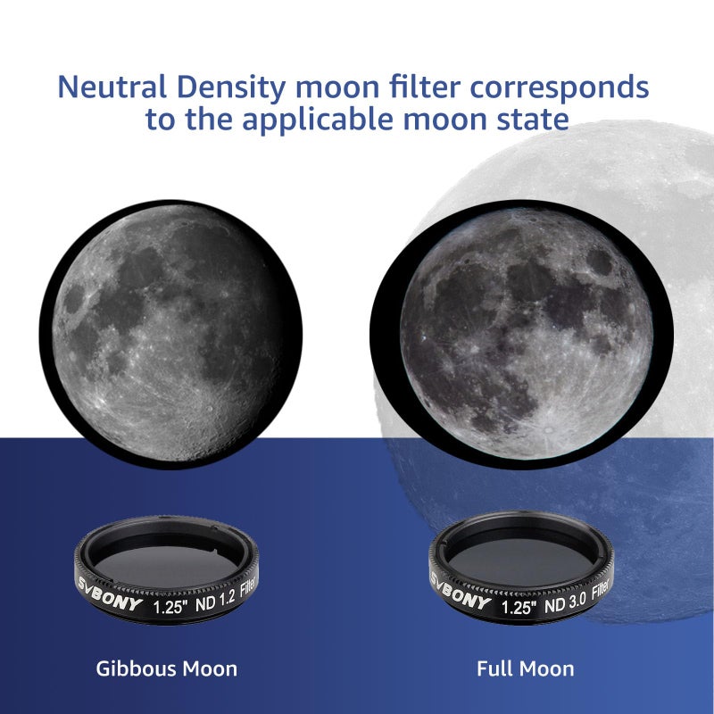 SVBONY SV139 Telescope Filter Moon Filter Kit 1.25 inch ND4 ND8 ND16 ND1000 for Telescope Eyepiece Reduces Moon Glare and Enhances Lunar Crater Details - Image 5